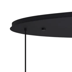 Art-Deco-Hängelampe schwarz mit ovaler Deckenplatte und Rauchglas 6-flammig - Douglass