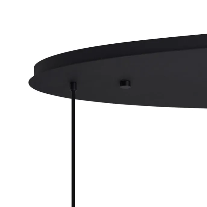 Art-Deco-Hängelampe schwarz mit ovaler Deckenplatte und Rauchglas 6-flammig - Douglass