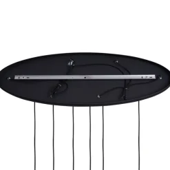 Art-Deco-Hängelampe schwarz mit ovaler Deckenplatte und Rauchglas 6-flammig - Douglass