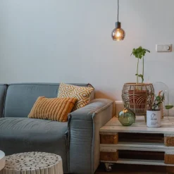 Art-Deco-Hängelampe schwarz mit Rauchglas - Vidro