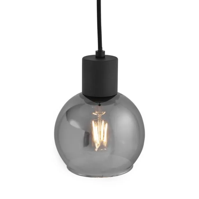 Art-Deco-Hängelampe schwarz mit Rauchglas - Vidro