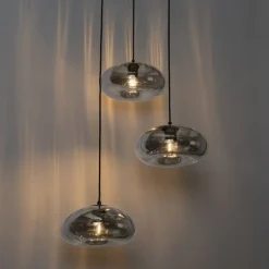 Art-Deco-Hängelampe schwarz mit Rauchglas rund 3-flammig – Ayesha
