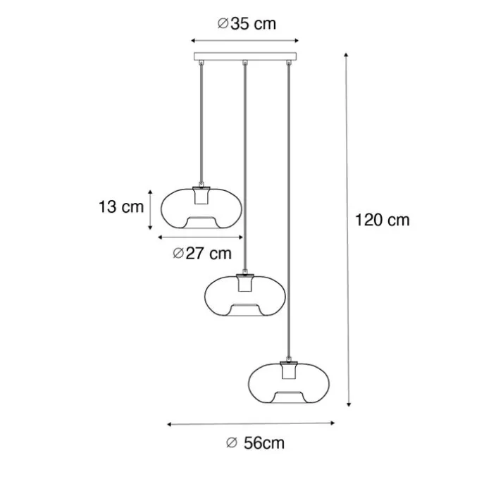 Art-Deco-Hängelampe schwarz mit Rauchglas rund 3-flammig – Ayesha