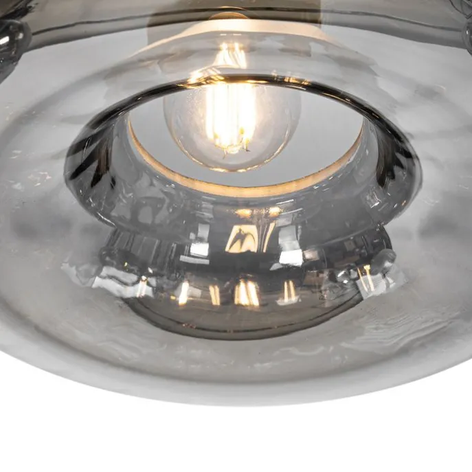 Art-Deco-Hängelampe schwarz mit Rauchglas rund 3-flammig – Ayesha