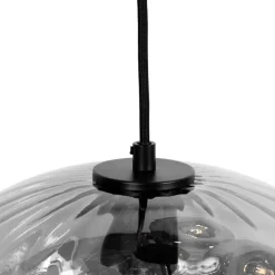 Art-Deco-Hängelampe schwarz mit Rauchglas rund 3-flammig – Ayesha