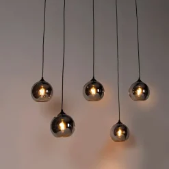 Art-Deco-Hängelampe schwarz mit Rauchglas 5 Lichter - Wallace