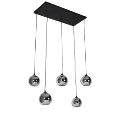 Art-Deco-Hängelampe schwarz mit Rauchglas 5 Lichter - Wallace