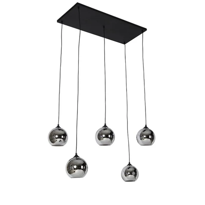 Art-Deco-Hängelampe schwarz mit Rauchglas 5 Lichter - Wallace