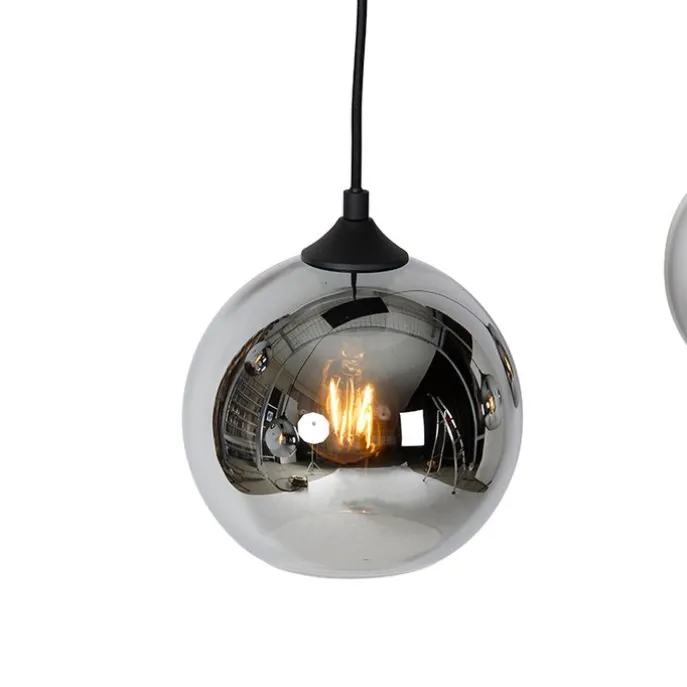 Art-Deco-Hängelampe schwarz mit Rauchglas 5 Lichter - Wallace