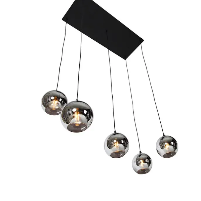 Art-Deco-Hängelampe schwarz mit Rauchglas 5 Lichter - Wallace