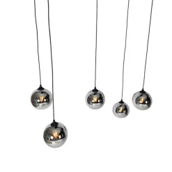 Art-Deco-Hängelampe schwarz mit Rauchglas 5 Lichter - Wallace