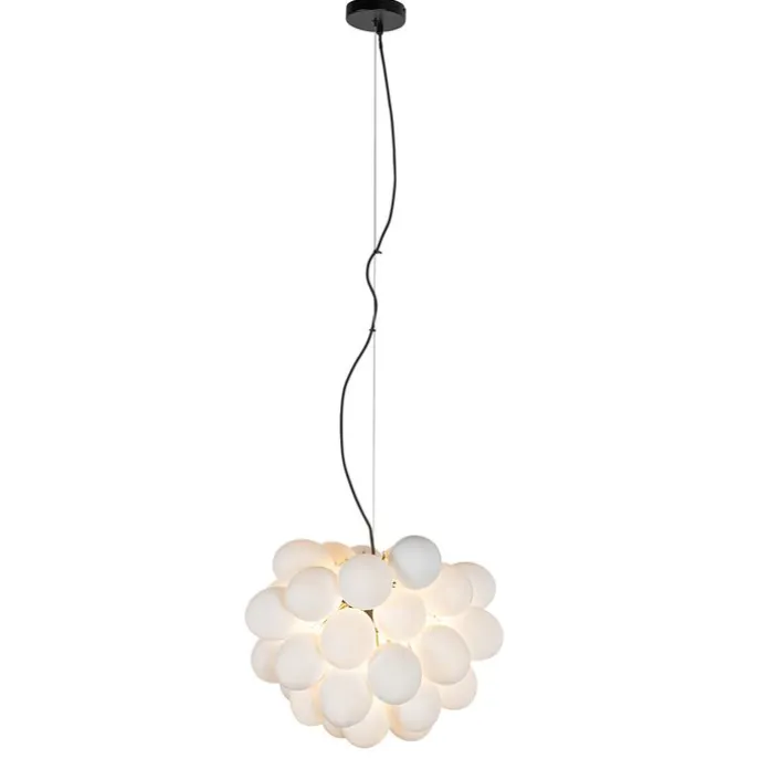 Art-Deco-Hängelampe schwarz mit Opalglas 8-flammig rund – Uvas