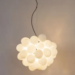 Art-Deco-Hängelampe schwarz mit Opalglas 8-flammig rund – Uvas