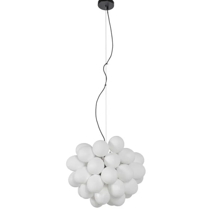 Art-Deco-Hängelampe schwarz mit Opalglas 8-flammig rund – Uvas