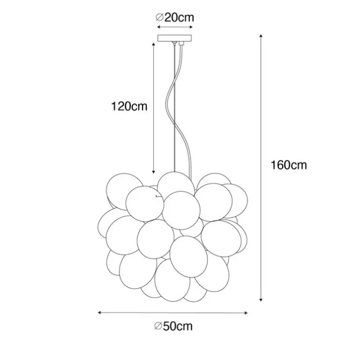 Art-Deco-Hängelampe schwarz mit Opalglas 8-flammig rund – Uvas