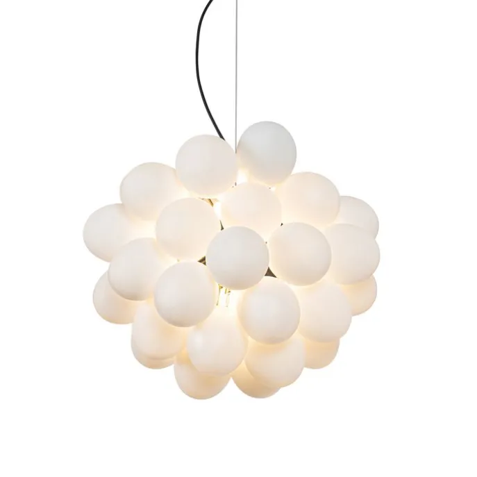 Art-Deco-Hängelampe schwarz mit Opalglas 8-flammig rund – Uvas