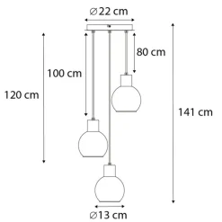 Art-Deco-Hängelampe schwarz mit Rauchglas rund 3-flammig - Vidro