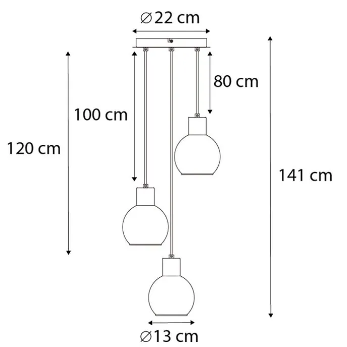 Art-Deco-Hängelampe schwarz mit Rauchglas rund 3-flammig - Vidro