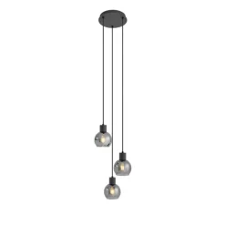 Art-Deco-Hängelampe schwarz mit Rauchglas rund 3-flammig - Vidro