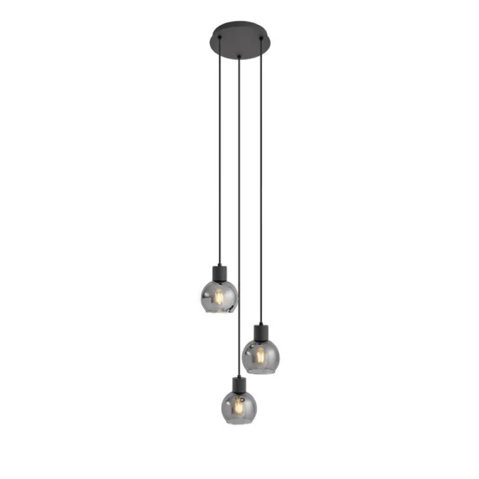 Art-Deco-Hängelampe schwarz mit Rauchglas rund 3-flammig - Vidro