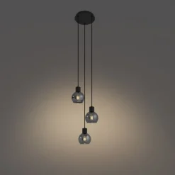 Art-Deco-Hängelampe schwarz mit Rauchglas rund 3-flammig - Vidro