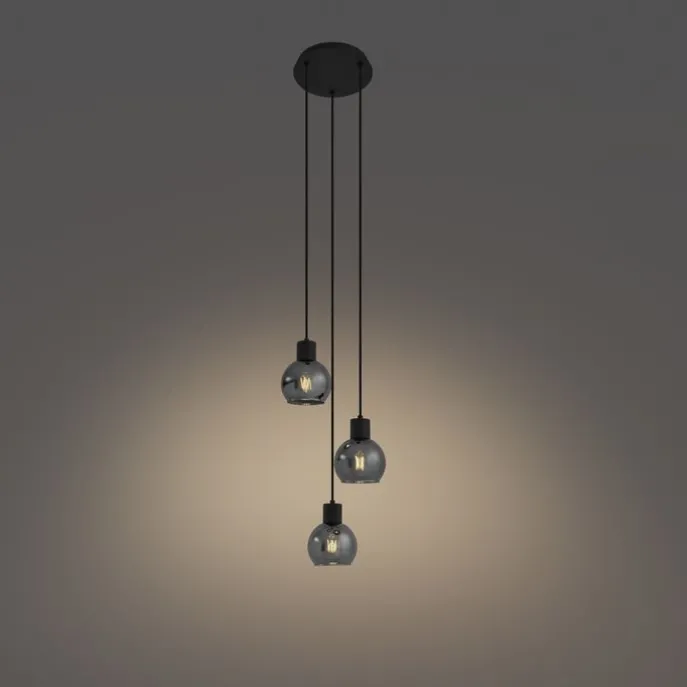 Art-Deco-Hängelampe schwarz mit Rauchglas rund 3-flammig - Vidro