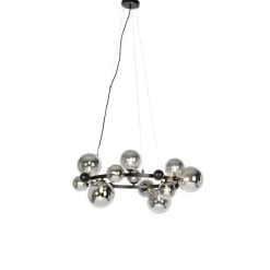 Art-Deco-Hängelampe schwarz mit Rauchglas 12-flammig – David