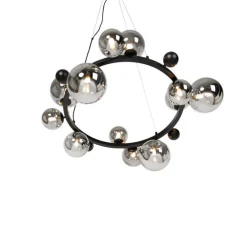 Art-Deco-Hängelampe schwarz mit Rauchglas 12-flammig – David