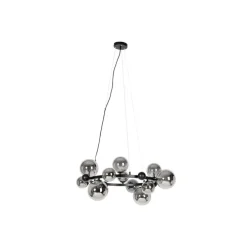 Art-Deco-Hängelampe schwarz mit Rauchglas 12-flammig – David