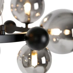 Art-Deco-Hängelampe schwarz mit Rauchglas 12-flammig – David