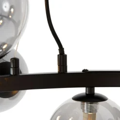 Art-Deco-Hängelampe schwarz mit Rauchglas 12-flammig – David