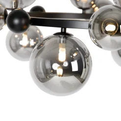 Art-Deco-Hängelampe schwarz mit Rauchglas 12-flammig – David