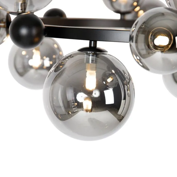 Art-Deco-Hängelampe schwarz mit Rauchglas 12-flammig – David