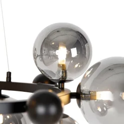 Art-Deco-Hängelampe schwarz mit Rauchglas 12-flammig – David