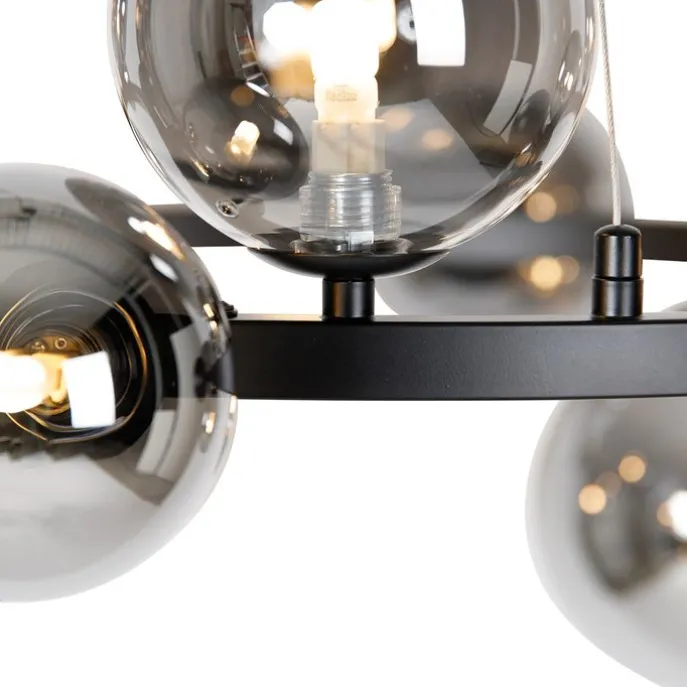 Art-Deco-Hängelampe schwarz mit Rauchglas 12-flammig – David