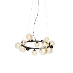 Art-Deco-Hängelampe schwarz mit bernsteinfarbenem Glas 12 Lichter – David