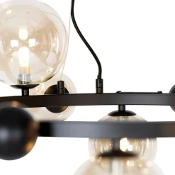 Art-Deco-Hängelampe schwarz mit bernsteinfarbenem Glas 12 Lichter – David