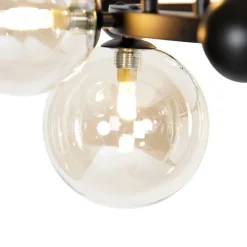 Art-Deco-Hängelampe schwarz mit bernsteinfarbenem Glas 12 Lichter – David
