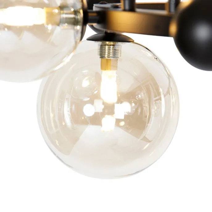 Art-Deco-Hängelampe schwarz mit bernsteinfarbenem Glas 12 Lichter – David