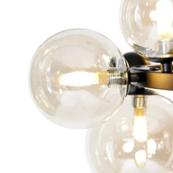 Art-Deco-Hängelampe schwarz mit bernsteinfarbenem Glas 12 Lichter – David