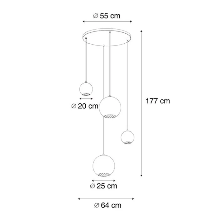 Art-Deco-Hängelampe schwarz mit Rauchglas rund 4-flammig - Bao