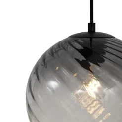 Art-Deco-Hängelampe schwarz mit Rauchglas rund 4-flammig - Bao