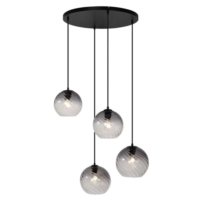 Art-Deco-Hängelampe schwarz mit Rauchglas rund 4-flammig - Bao