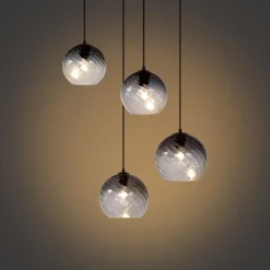 Art-Deco-Hängelampe schwarz mit Rauchglas rund 4-flammig - Bao