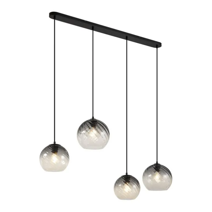 Art-Deco-Hängelampe schwarz mit Rauchglas rechteckig 4-flammig - Bao