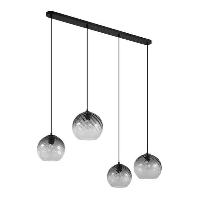 Art-Deco-Hängelampe schwarz mit Rauchglas rechteckig 4-flammig - Bao