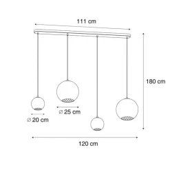 Art-Deco-Hängelampe schwarz mit Rauchglas rechteckig 4-flammig - Bao