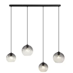 Art-Deco-Hängelampe schwarz mit Rauchglas rechteckig 4-flammig - Bao