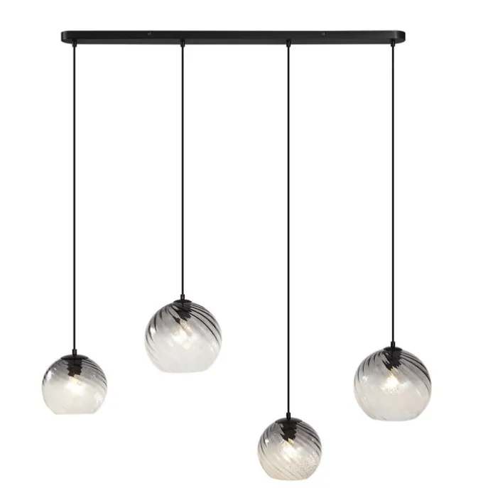 Art-Deco-Hängelampe schwarz mit Rauchglas rechteckig 4-flammig - Bao