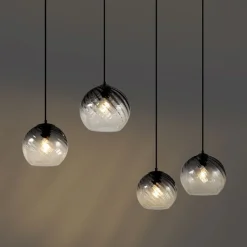 Art-Deco-Hängelampe schwarz mit Rauchglas rechteckig 4-flammig - Bao